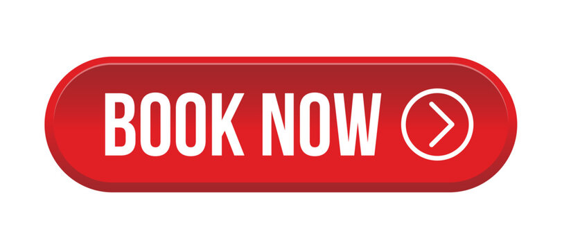 Red Book now button with icon isolated on white background, modern call to action design for booking services, travel, hotels, events, websites, mobile apps, and marketing promotions. Vector