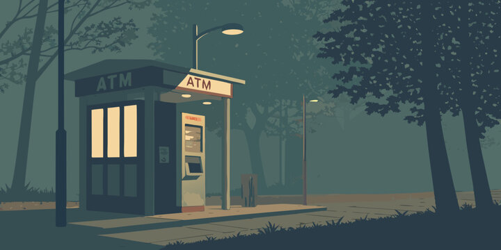 A vintage telephone booth standing alone under the moonlight in a serene park setting Vector