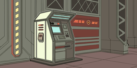 A retro-futuristic vending machine stands on a city street corner, offering a glimpse into a bygone era. Vector © MST CHIN BANU BEGUM