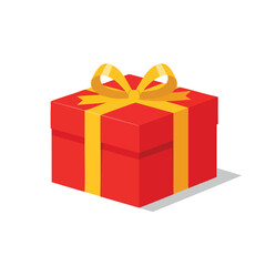 Fototapeta premium Festive Red Gift Box with Gold Ribbon for Celebrations