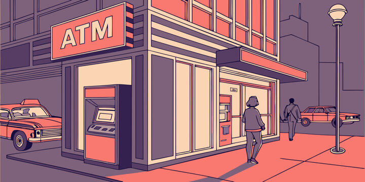 A vibrant street scene featuring a corner store with a red awning and a sign that reads 'store' Vector