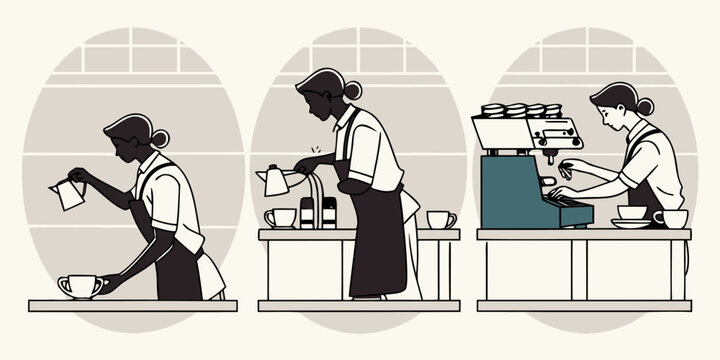 A woman's journey through the day, from morning routine to evening relaxation Vector