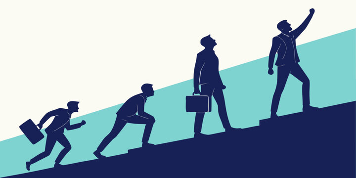 Silhouettes of people climbing a hill representing career progression and growth Vector