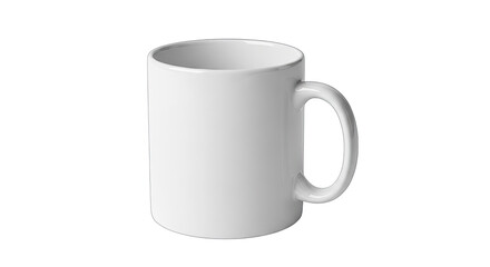 A plain white ceramic mug on a black background