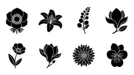 Collection of Vector Floral Icon Sheet Featuring Various Flowers and Foliage Designs © Icon Master PNG