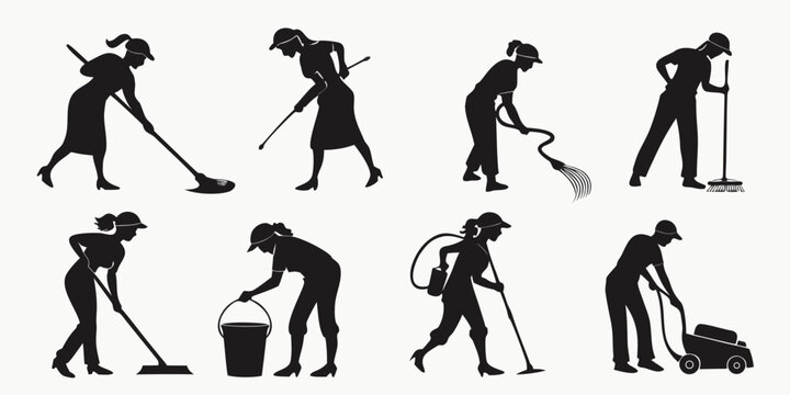 Various silhouettes of people engaged in different activities and postures Vector