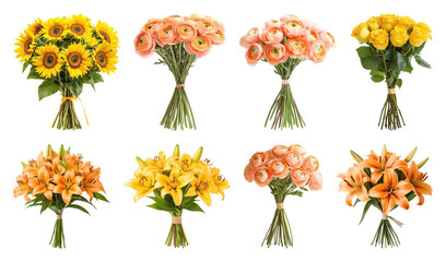 Naklejka premium PNG Vibrant floral bouquets collection on transparent background
