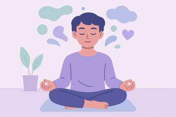 Modern flat vector illustration of a young person practicing mindfulness meditation