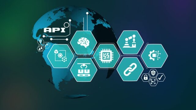 API integration concept with cloud connectivity, secure data exchange and digital automation system.