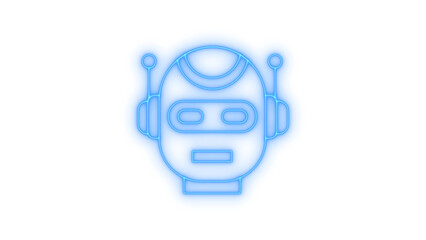 A sleek blue neon line art robot head icon representing artificial intelligence, modern technology, and future concepts in a stylized design isolated on transparent background. © MdSamsul1234