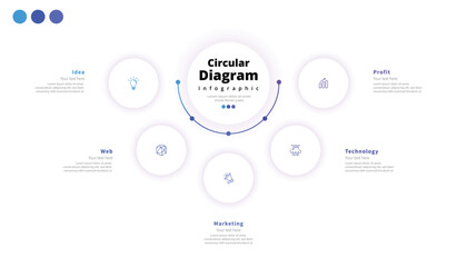Naklejka premium Modern minimalist, elegant, clean, circular steps, editable infographic design template, vector