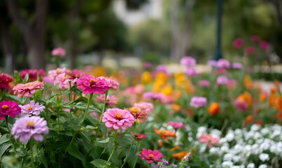 Obraz premium flower garden scene with a multitude of different flowers in full bloom