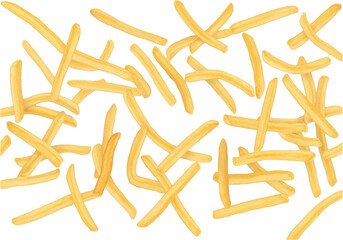 Fototapeta premium Pile of golden french fries scattered, a popular fast food snack