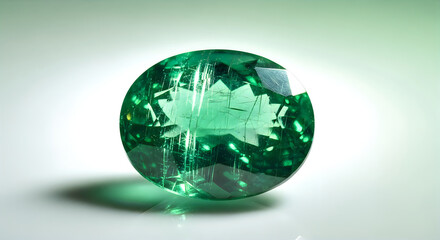 A stunning close-up view of a vibrant green gemstone with intricate internal patterns