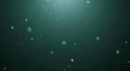 Fototapeta premium snowflakes falling on dark green background with light beam