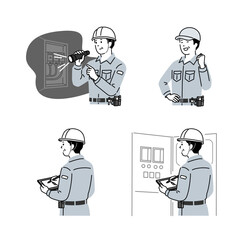 設備保全・電気点検スタッフのポーズセットイラスト3