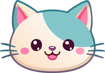 Cute kawaii cat face icon, pastel fur, rounded head