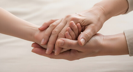 A gentle and caring gesture adult hands holding a child's hand, symbolizing support, protection, and love