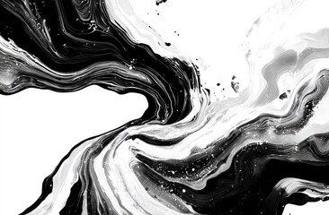 Fototapeta premium Abstract monochrome flowing paint swirls and waves on a white background