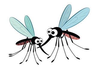 Two cute cartoon mosquitoes with big eyes and transparent wings