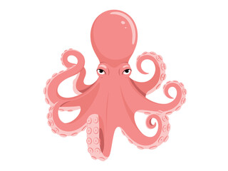Cute cartoon pink octopus with big eyes and tentacles © MdRiyad
