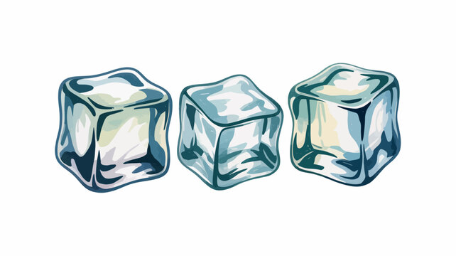 Three realistic watercolor illustrations of ice cubes on a white background