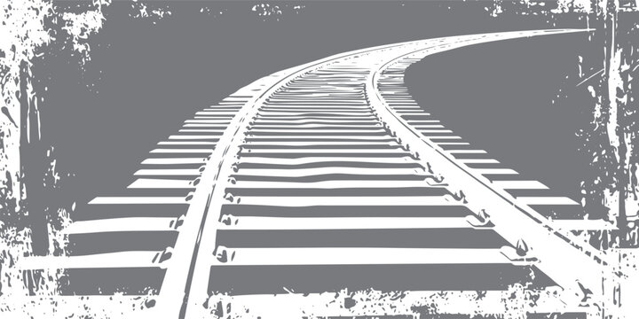 Curved railroad tracks with distressed grunge border