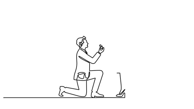 Animated self drawing of continuous one line drawing of a man proposing to a woman. kneeling and offering an engagement ring. Man giving proposal to woman. Love marriage symbol. 4K animation video