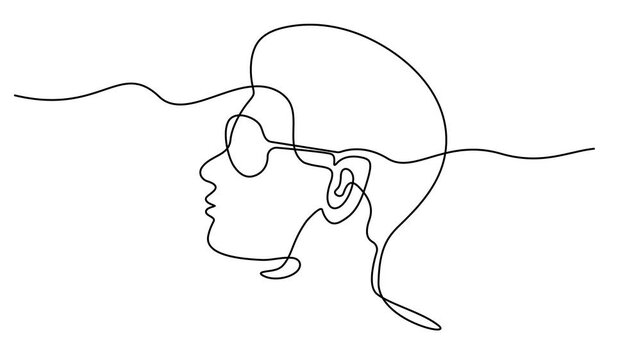 Animated self drawing of Continuous one line drawing of man with sunglasses and beard isolated. Self drawing animation one continuous line draw of a man with glasses in profile. 4K animation video
