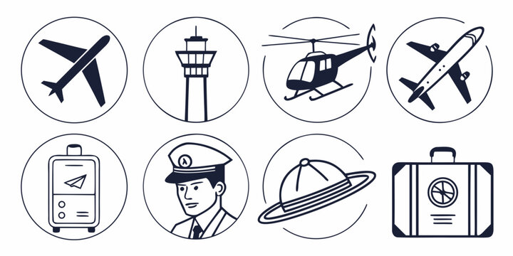 Assorted icons representing various modes of transportation and travel-related items Vector