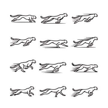 Cheetahs running sequence motion blur lines vector illustration