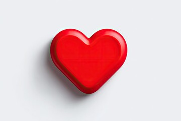 Obraz premium Glossy, bright red heart shape casts a soft shadow on a white background