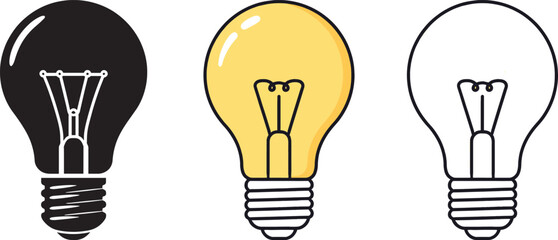 Light Bulb Icon Set in Solid and Line Style Vector © PNG