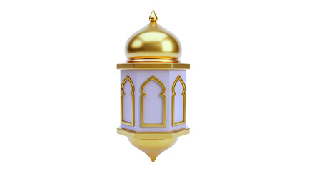 Obraz premium Golden Islamic Lantern with Dome and Arabic Arch Windows