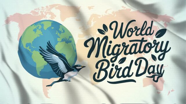 Featuring World Migratory Bird Day in a waving flag style, Great for opening videos, campaign videos, greetings