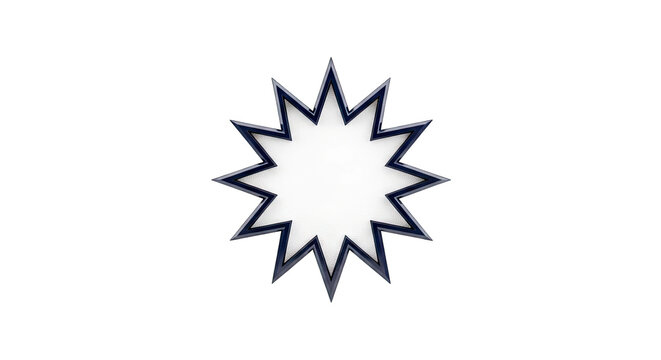 A 10-pointed starburst shape with a dark blue border and a textured white center.