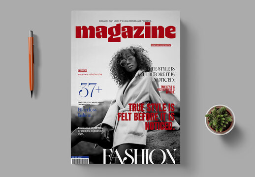 Minimal Fashion Magazine Cover Design with Bold Red Typography
