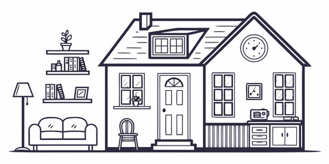 Obraz premium A charming and cozy house with a welcoming front yard and garden Vector