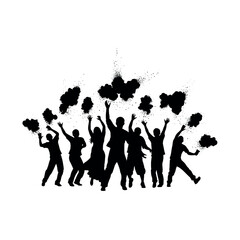 Silhouettes of people celebrating with smoke bombs.