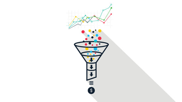 Sales funnel infographic with a growth chart showing leads transforming into revenue for digital marketing strategies.