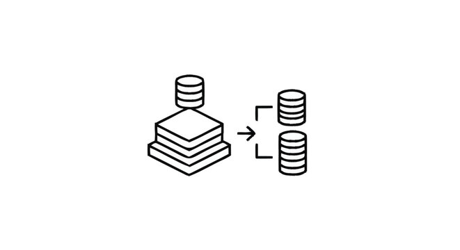 Database splitting into multiple smaller databases icon.