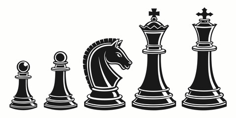 A collection of chess pieces including pawns, knights, and kings Vector © zalal