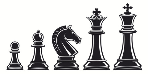 A sequence of chess pieces including pawns, knights, and kings Vector © zalal