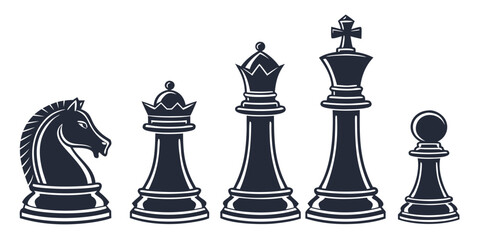 Chess pieces arranged in a row with black and white colors on a plain background Vector © zalal