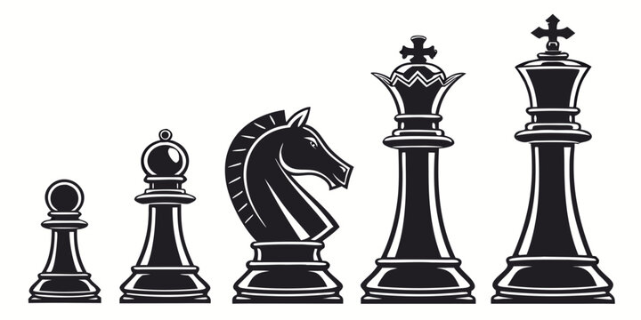 A sequence of chess pieces including pawns, knights, and kings Vector
