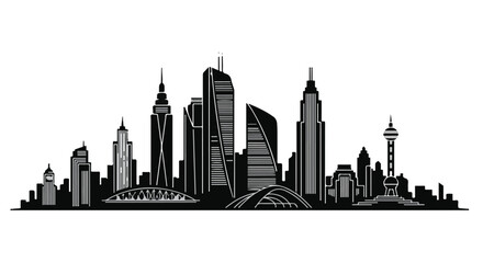 Fototapeta premium Dynamic modern urban cityscape featuring diverse architectural landmarks