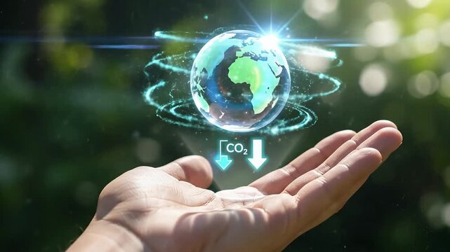 Video concept of Sustainable Earth with reduced CO2 in hand