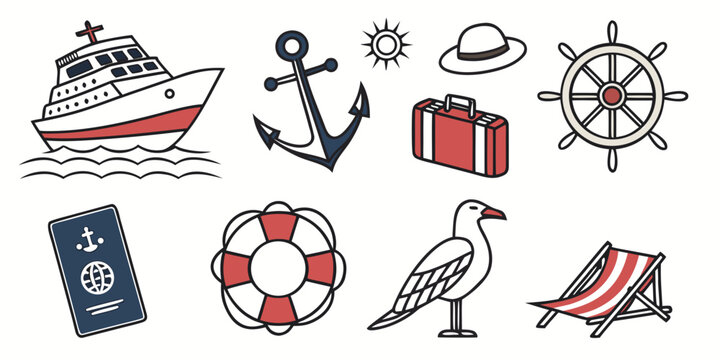A collection of nautical and patriotic symbols and icons Vector