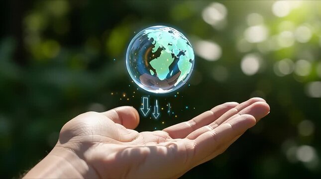 Video concept of Sustainable Earth with reduced CO2 in hand