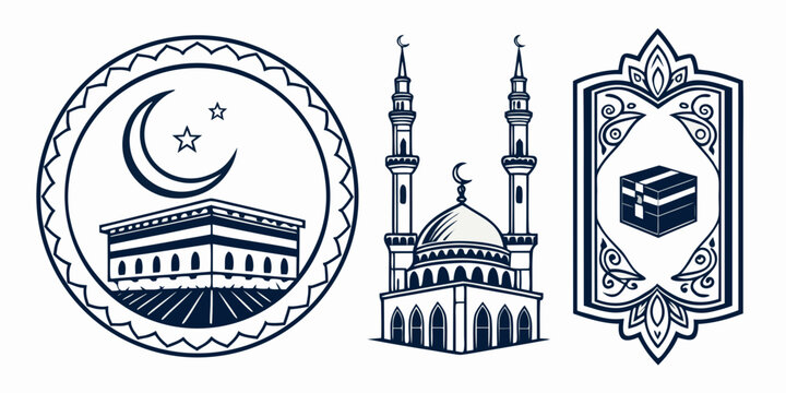 Historical landmarks of islamic architecture and learning Vector